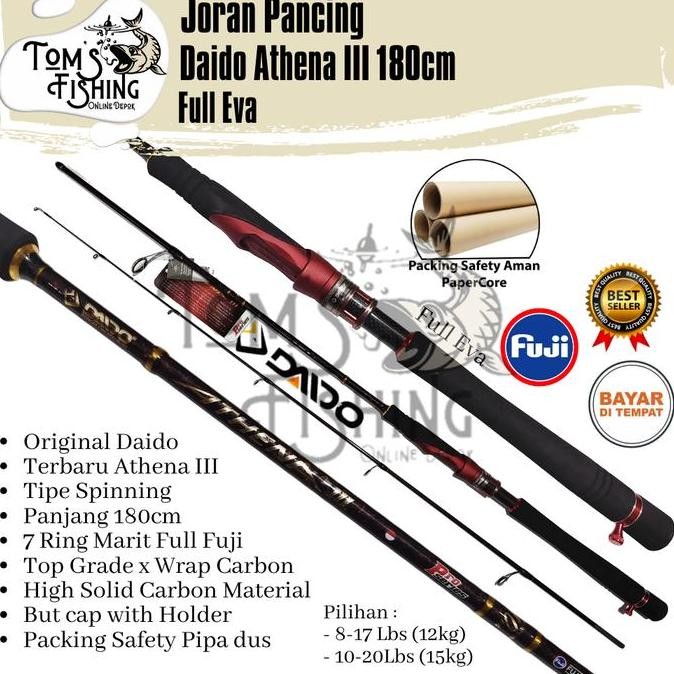 Joran Pancing Daido Athena III 3 180cm SP/JS Pro Series Fuji (12kg- 15kg) Carbon Solid - Toms Fishin