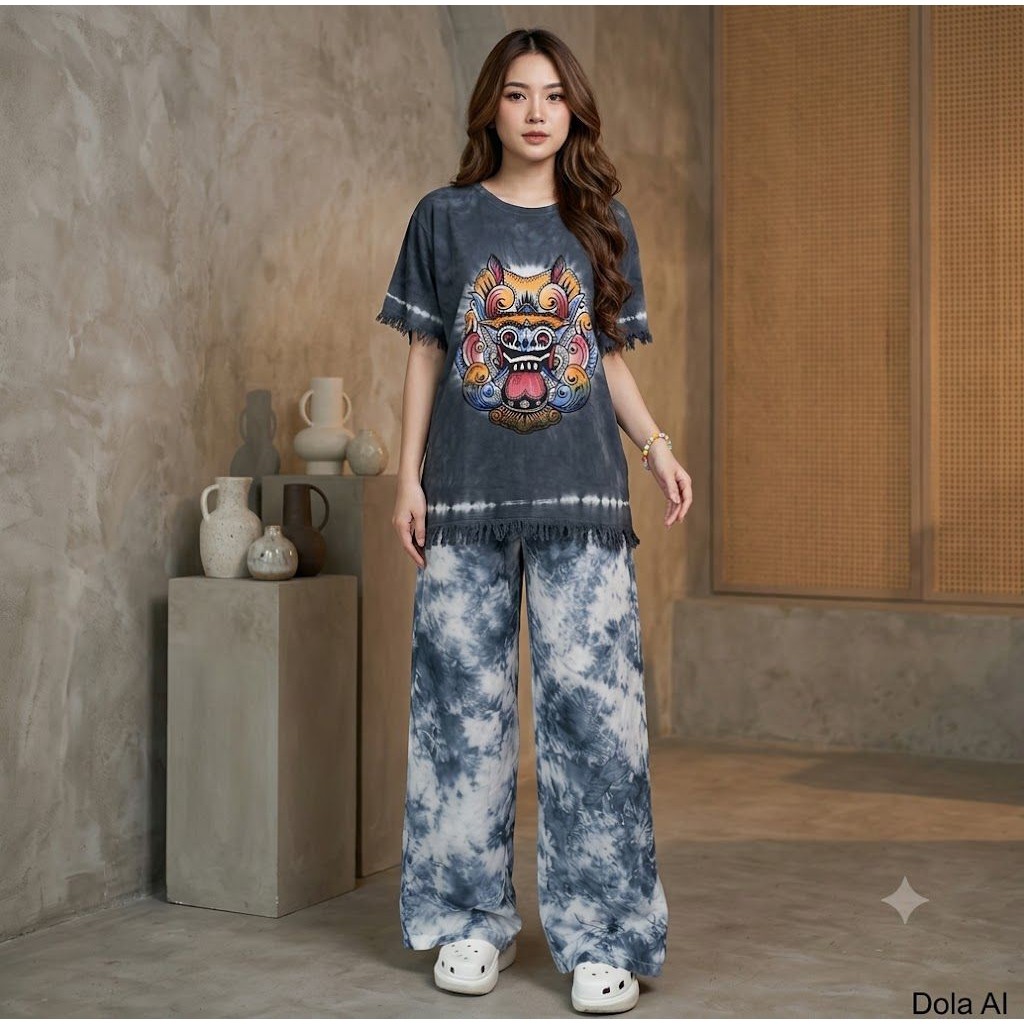 Setelan Barong Polos Bali Rayon Adem  Celana Panjang Tiedye Santai Pria Wanita