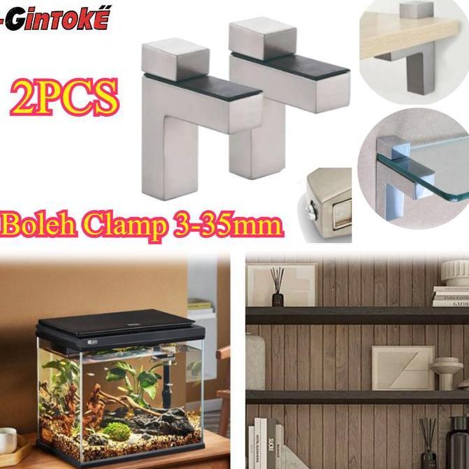 [JY] 2pcs Ambalan Sirip Hiu Bracket/ Siku Jepit Kaca/ Siku Glass Penjepit/Ambalan Rak Siku/ Penjepit