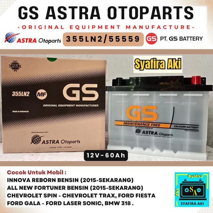 Aki Mobil FORTUNER BENSIN GS MF OEM 355LN2 / LN2 | 12V - 60Ah terlaris