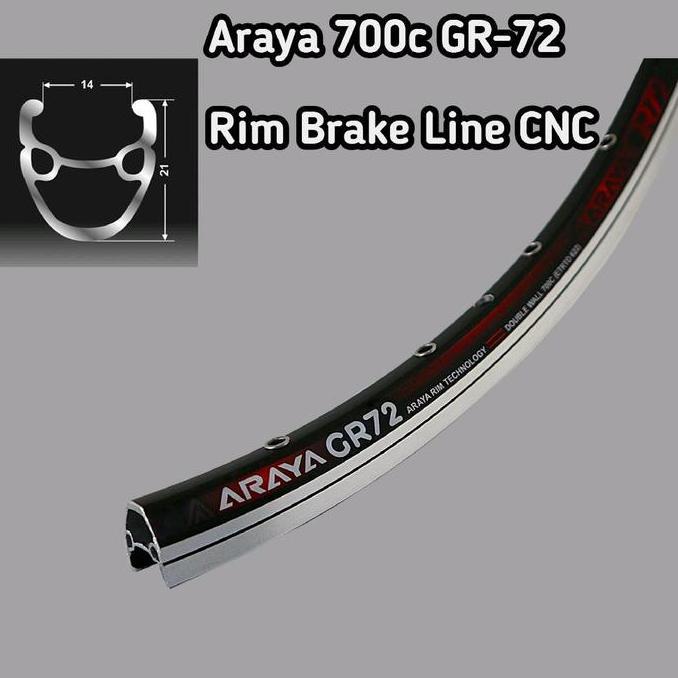 Rims Velg 700C Araya Gr-72 32 Hole Double Wall Alloy Cnc Mata Ikan Rim Brake Line 700C Araya Gr72 32
