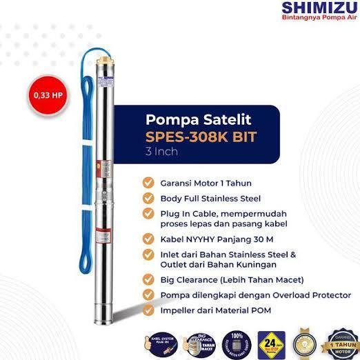 Submersible Pump Shimizu Spes-308 Bit 0,33Hp 3" +Kabel Pompa Satelit