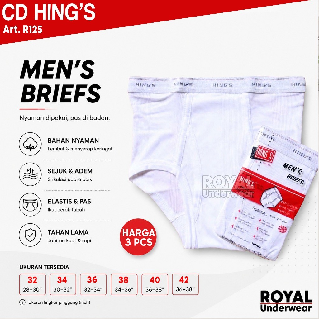 3 PCS - CD HING'S 125 B CD Hing Hings Salur Ukuran 32, 34, 36, 38, 40, 42 | Celana Dalam Pria Dewasa