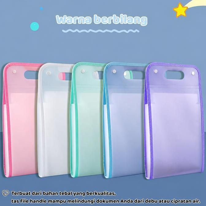 COD] Tas File Handle Tas Dokumen File Antiair A4 Folder Map Warna Transparan Anti Air Multi Layer Fo