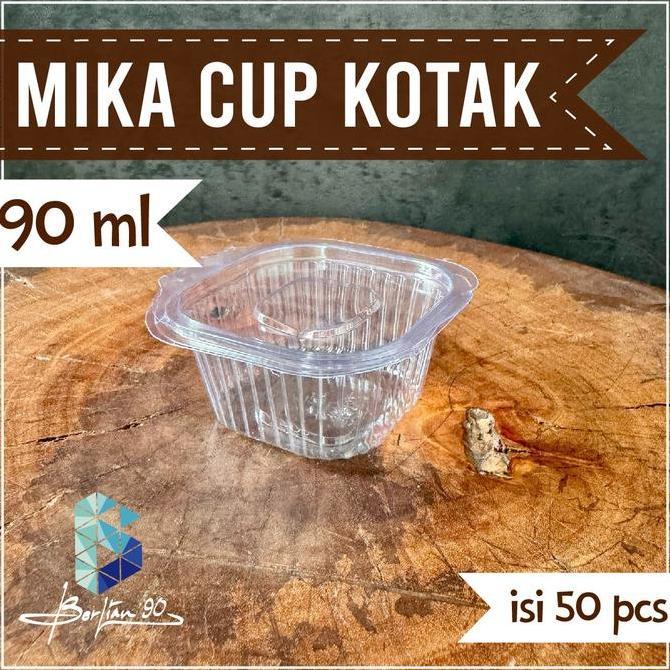 Isi 50 Mika Cup Kotak 90ml / Tempat Saos Plastik 90ml Kotak / Cup Sambal Saus / Cup Puding Kotak