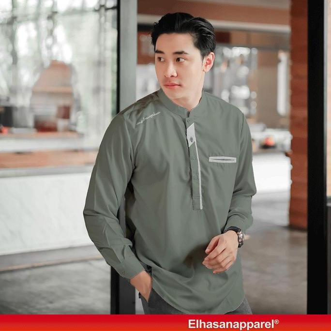 DB97 - Elrumi Kemeja Pria Koko Shanghai Lengan Panjang Warna Sage