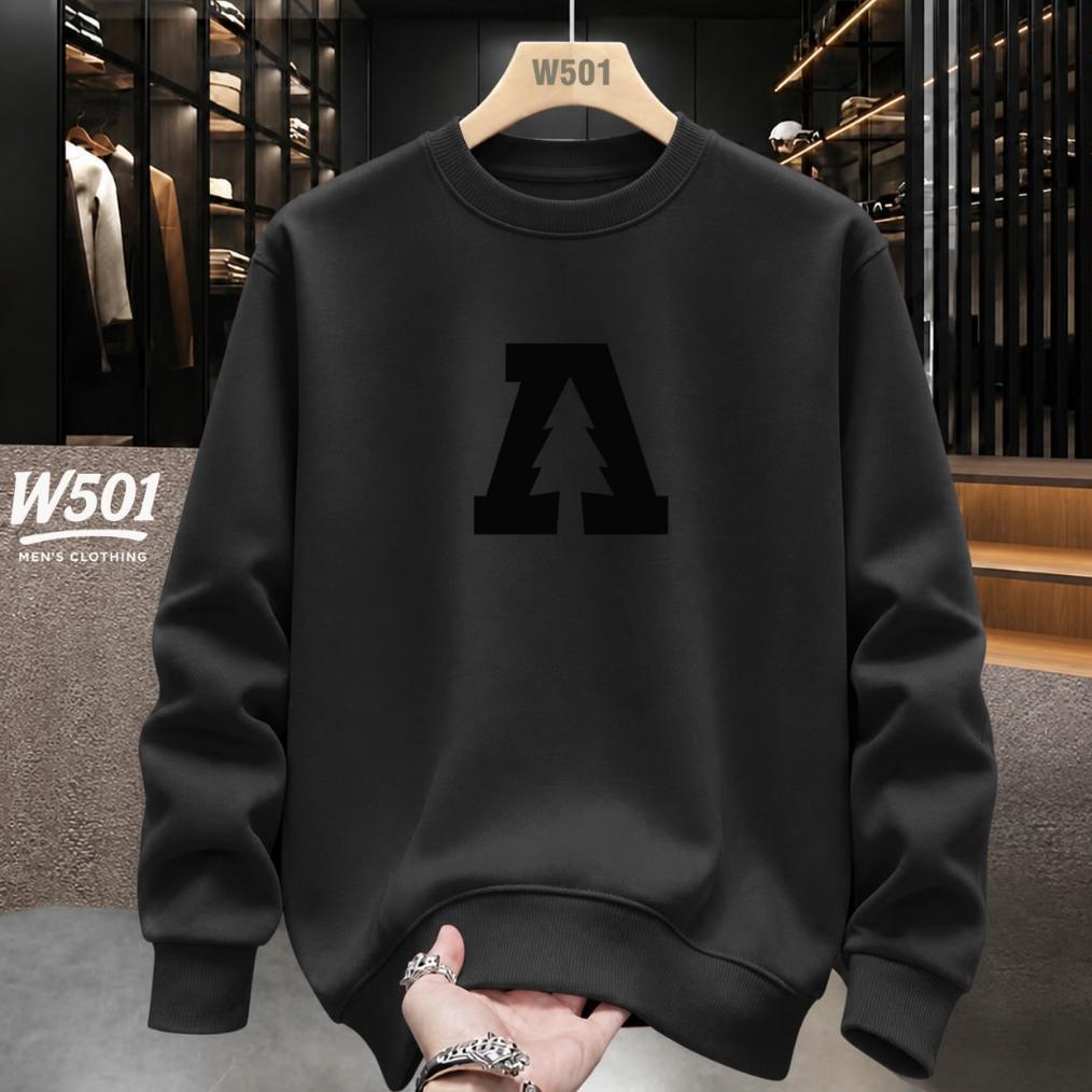ORIGINAL W501 - SWEATER CREWNECK DISTRO A TREE HITAM BAHAN TEBAL 280 GSM JAKET PRIA & WANITA