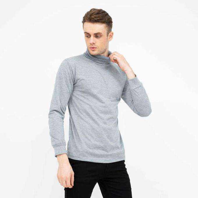 Gntg- Turtle Neck Pria Lengan Panjang Kaos Slim Fit Kerah Tinggi Size Xl