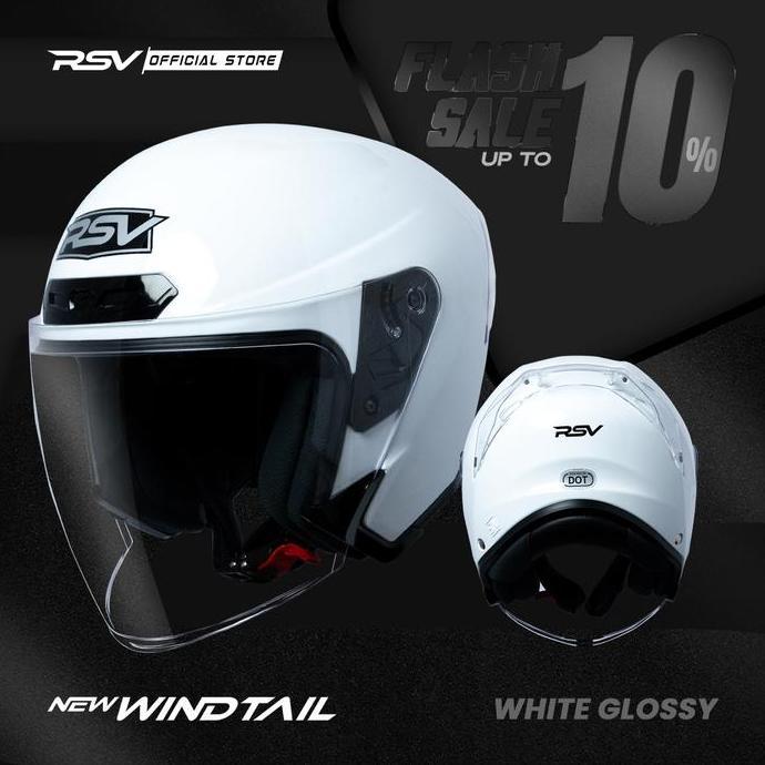 Helm Half Face Rsv New Windtail White Glossy Motorcycle - Rsv Helmet