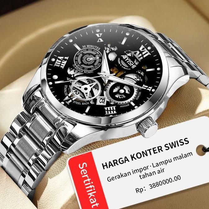 Bw- Aiyishi Jam Tangan Pria Dial Beronggakuarsa Anti Air Tali Stainless Steel Jam Tangancowok Tches 