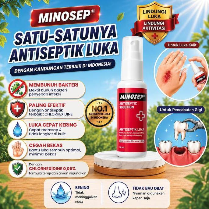 Tooth- New- Minosep Antiseptic Solution Obat Luka Spray 30Ml Obat Lecet Antiseptik Ekstrasi Gi Luka 