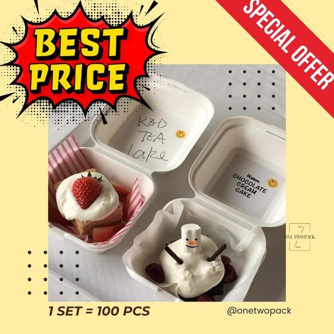 [100pcs] BAGASSE Korean Mini Cake Box | Bagasse Burger Bento Box