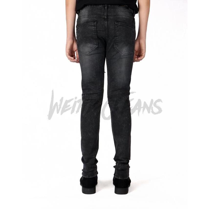 Raj- Weird Jeans - Austin Black - Celana Jeans Pria Slimfit Strech Ripped Tambal Denim Nyaman Stretc