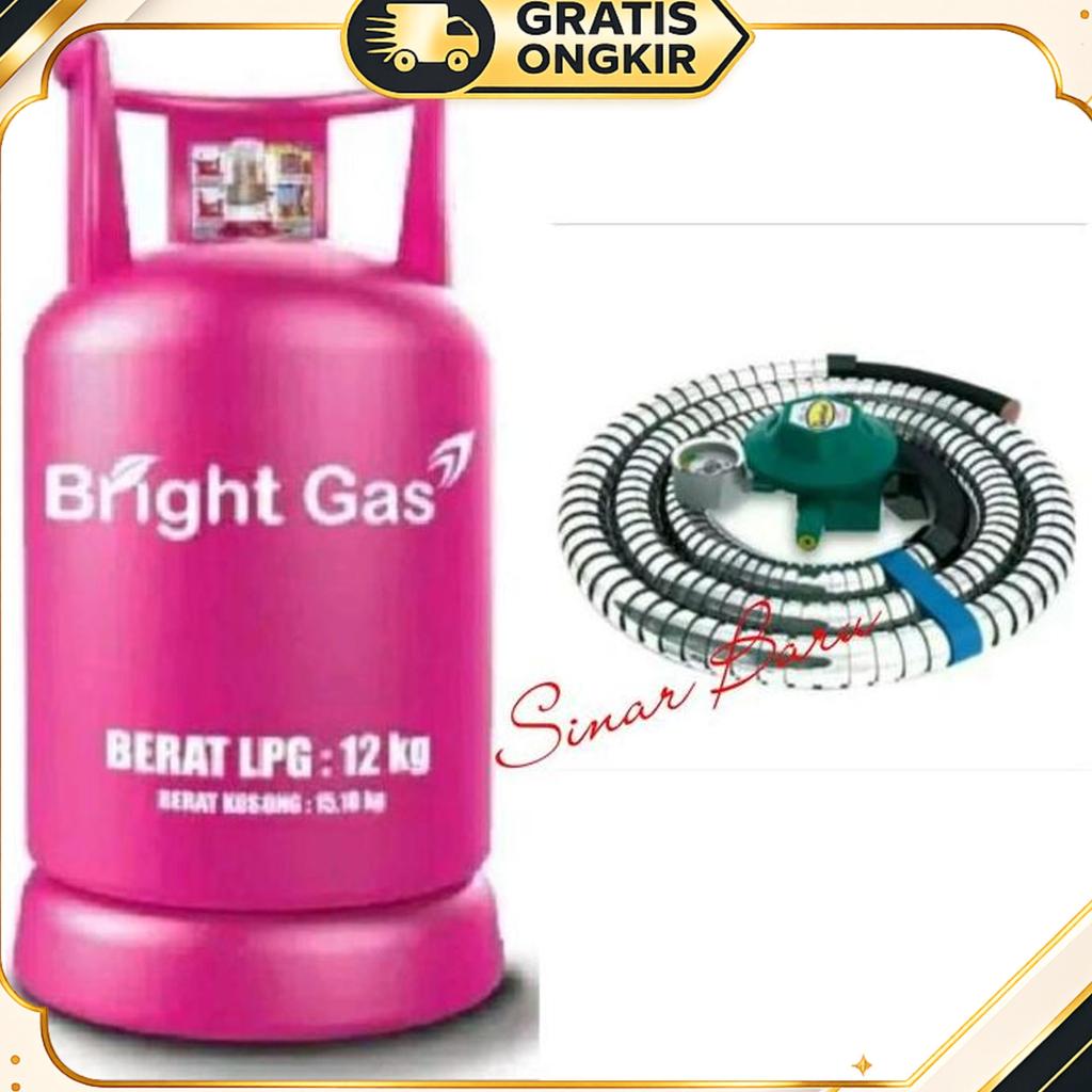 Tabung Bright Gas 12Kg +Isi + Selang Regulator Quantum Tabung Gas 12Kg