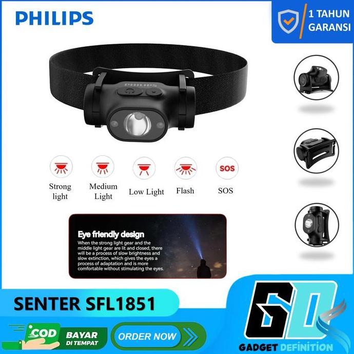 Wgho- Philips Senter Kepala Led Sfl11 Headlamp Sensor Switch Rechargeable Head Lamp