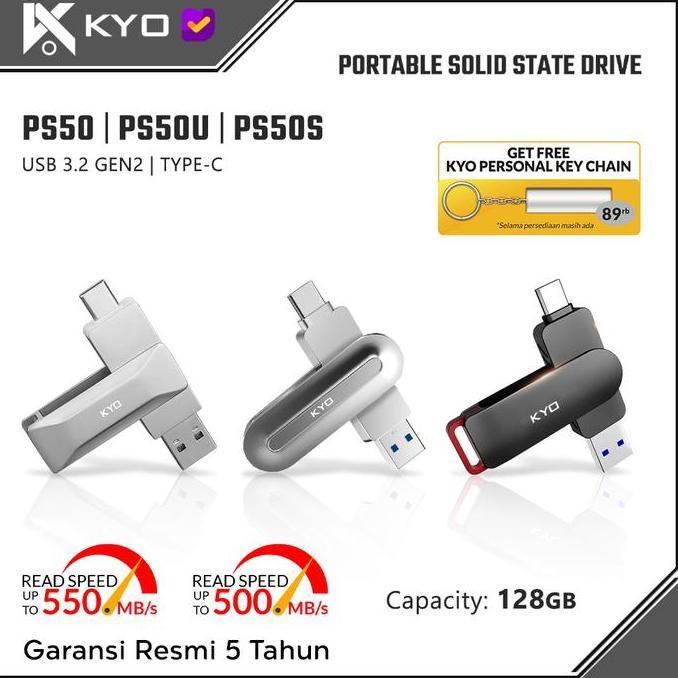 KYO PS50 / PS50U / PS50S 128GB PORTABLE SSD USB 3.2 TYPE C EXTERNAL SSD EKSTERNAL USSD
