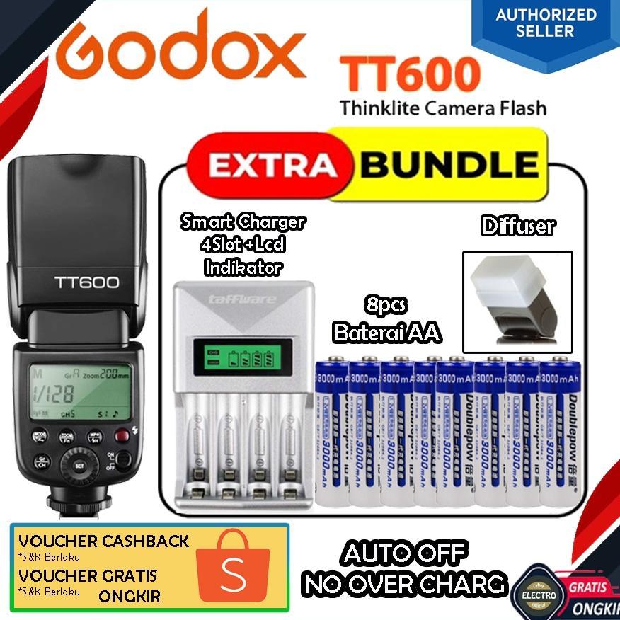 PAKET Lampu Flash Eksternal Godox TT600 TT 600 Kamera Canon Fujifilm Olympus Pentax Nikon