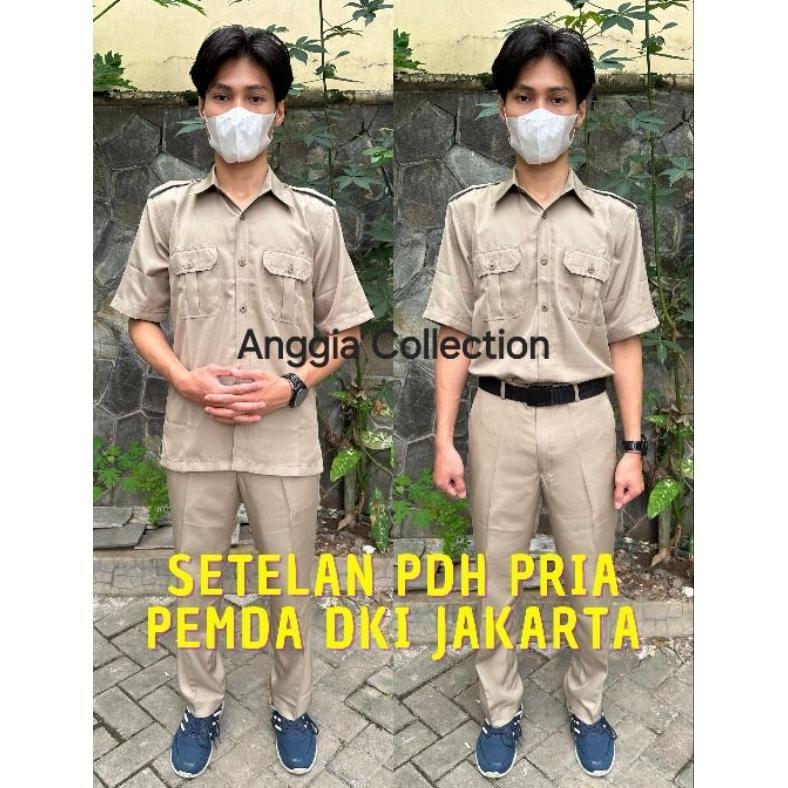 Hot Sale Pdh Pemda Dki Jakarta Setelan Celana Lengan Pendek-Setelan Pria-Pemda Dki-Pdh Pria-Pdh Dki 