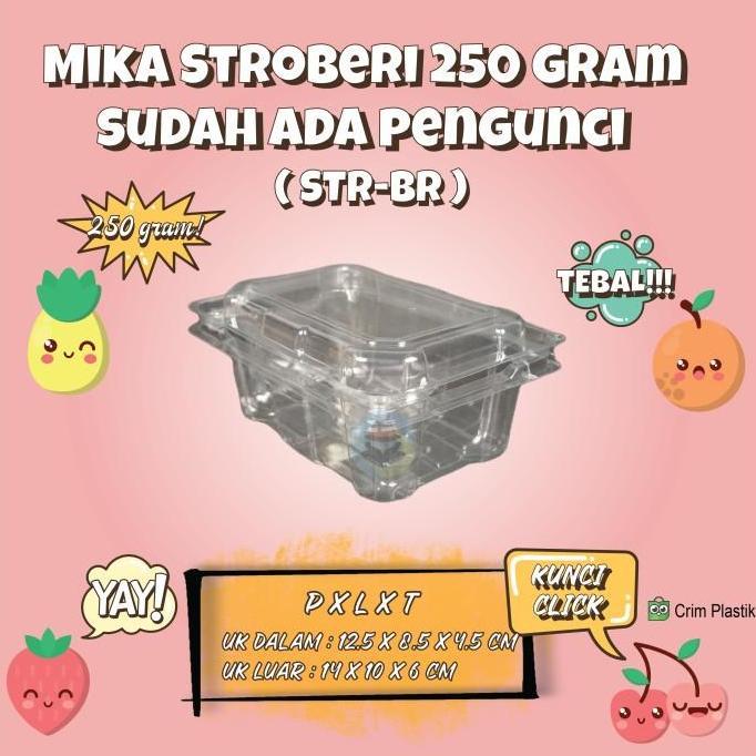 (DUS) Tray Mika Buah Stroberi Ceri Ciplukan 250 gram Kuncian Tebal