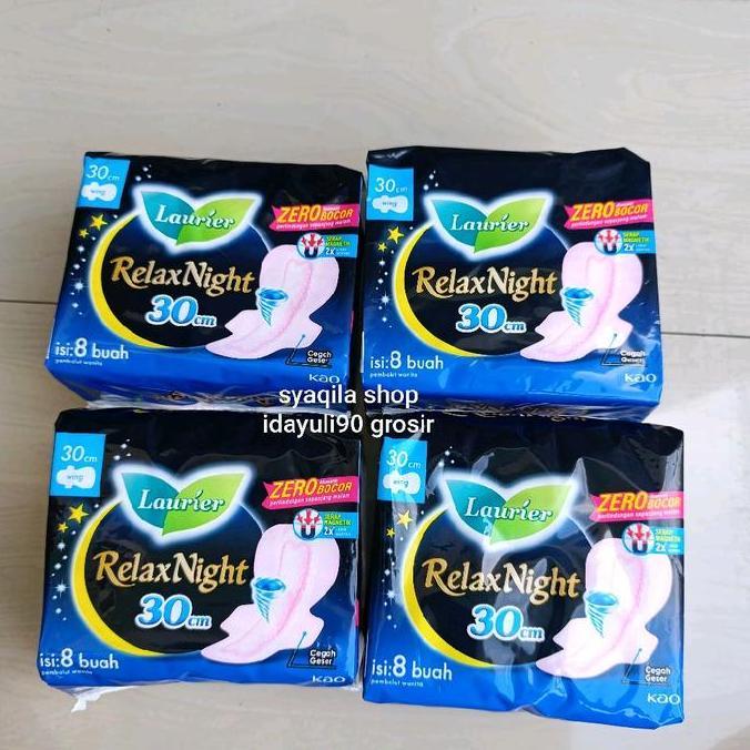 Yayin_Chin - 4 Pack (32Pcs) Laurier Relax Night 30Cm Pembalut Wanita Bersayap Wing Per Pack Isi 8
