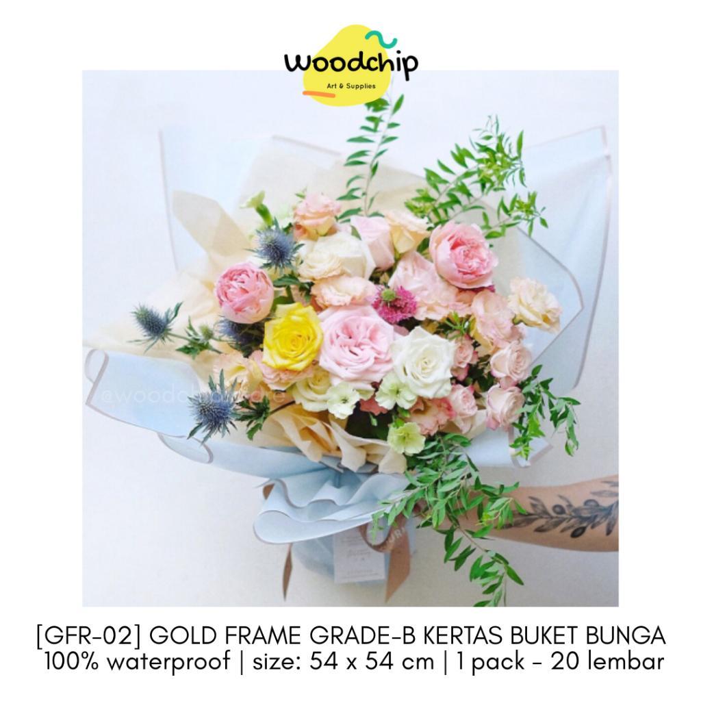 [Pack] Grade-B Gold Frame Cellophane (Pgfrb) | Kertas Buket Bunga Wrapping Paper