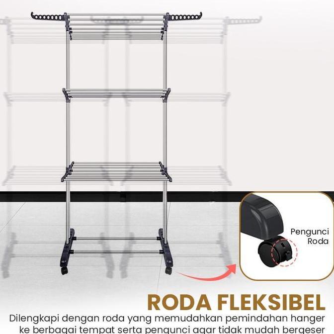 Jemuran 4 Susun / Rak Baju Handuk Sepatu Lipat 24 Baris + 14 Slot Hanger Dengan Roda / Gantungan Pen
