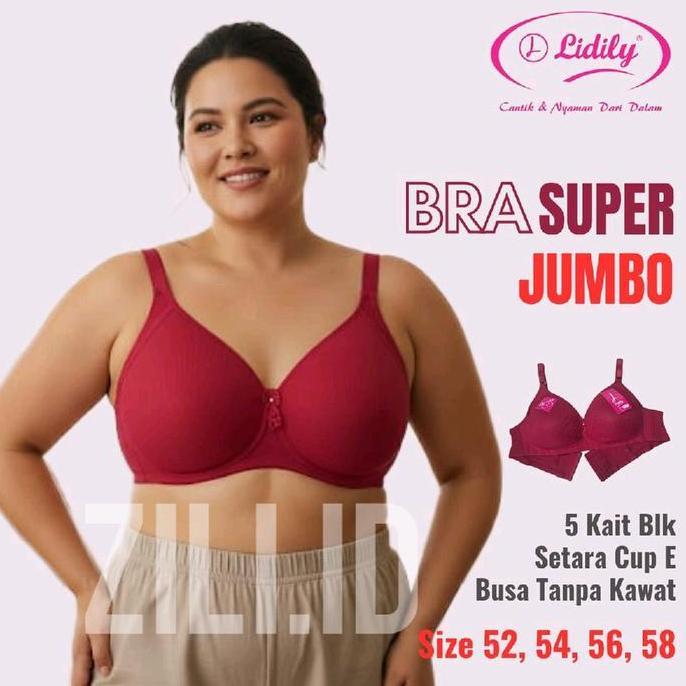 Roin - Lidily Bra Super Jumbo Big Cup E Bra Jumbo Busa Tipis Tanpa Kawat Kait 5 Size 52 54 56 Dan 58