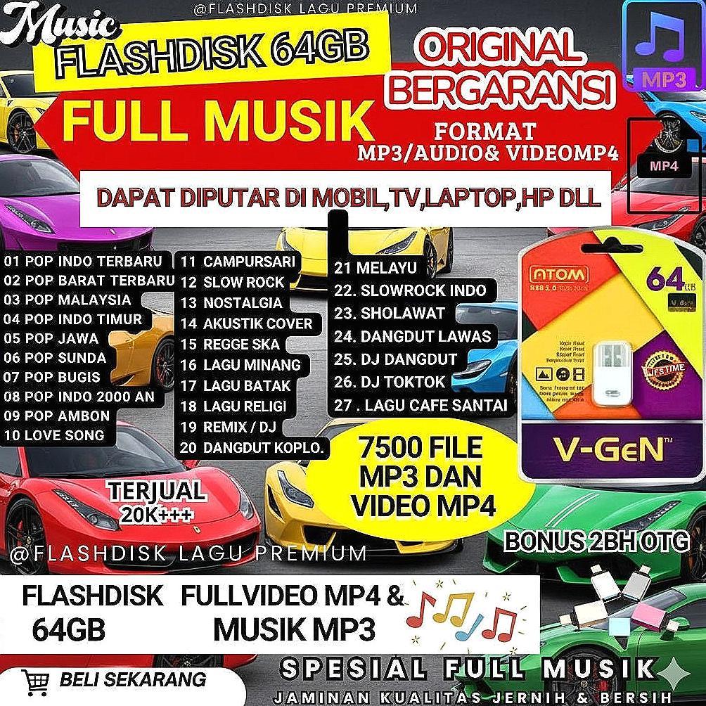 Flashdisk 64GB Full Isian 15000 Lagu Blueray Jernih + 2 OTG Sale