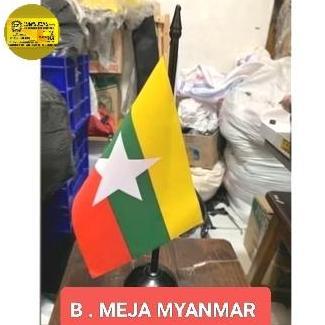 BENDERA MEJA MYANMAR + TIANG KAYU