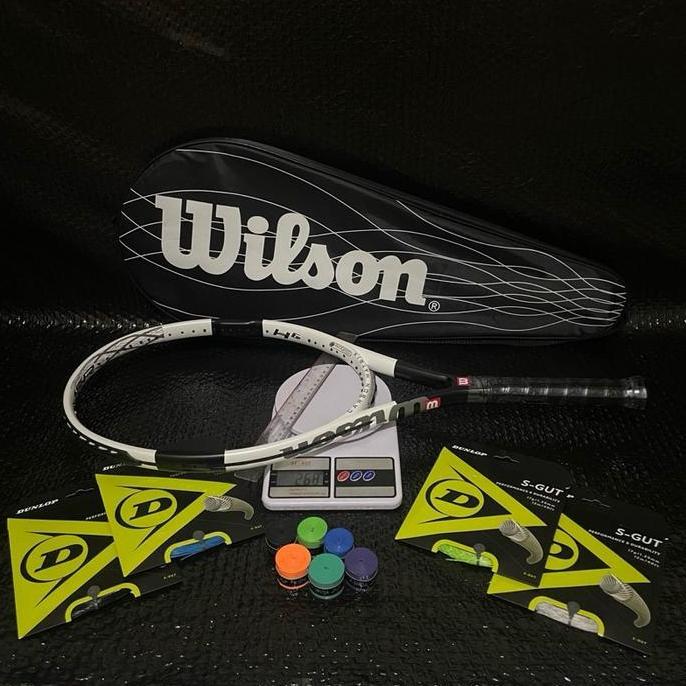 HARGA DISC - Raket Tenis Lapangan Carbon Premium WILSON HAMMER H6 WHITE + Senar ( sudah terpasang ) 