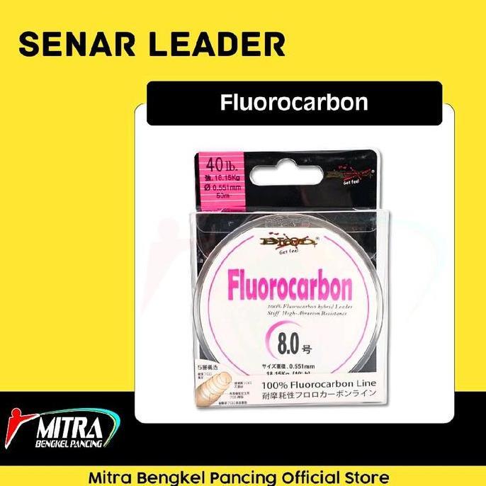 SENAR LEADER BLOOD FLUOROCARBON CLEAR 50M STIFF HIGH ABRASION RESITANCE 100% FLUOROCARBON HYBRID LEA
