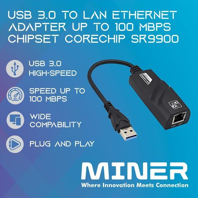 USB 3.0 To LAN Ethernet Adapter Up To 100Mbps Chipset Corechip SR9900