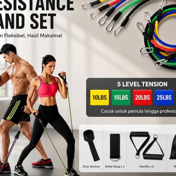 Set Tali Stretching Resistance Band 11 Pcs/Set Tali Strecing Yoga Fitness Gym
