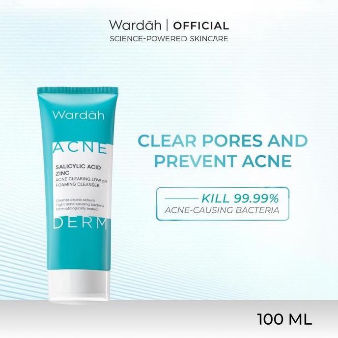 Wardah Acnederm Facial Wash Salicylic Acid Zinc Acne Clearing Low pH Foaming Cleanser - Sabun Cuci M