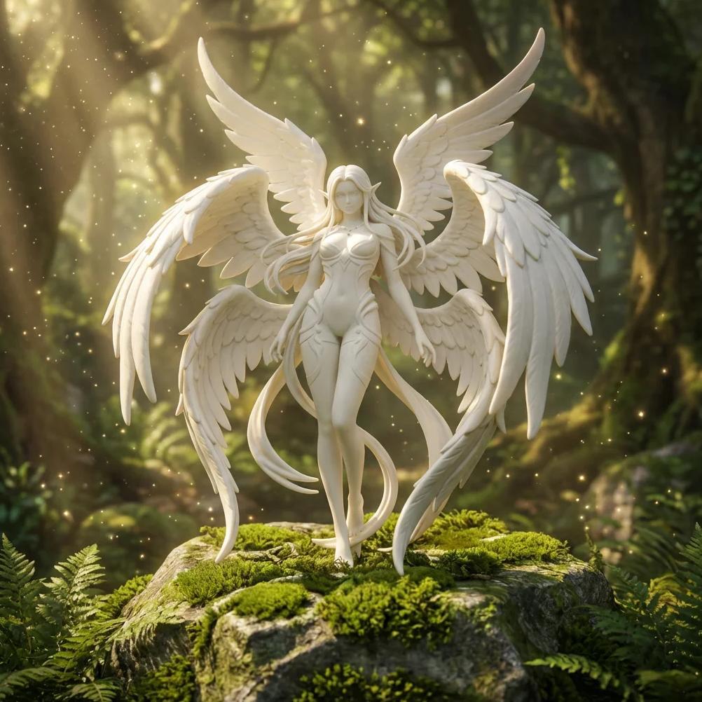 Statue Figure Angel Seraphim 6 Wings - Unpainted Resin Garage Kit - Pajangan Figure Anime Koleksi Es