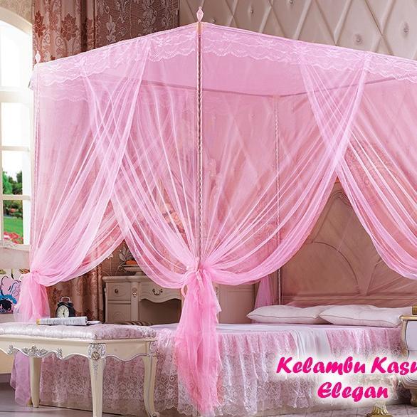 180 X 200 Cm Kelambu Kasur Elegan Termasuk Tiang Penyangga (Kelambu 3 Pintu Dengan Kanopi)