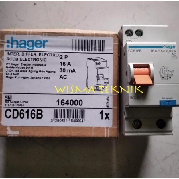 ELCB / RCCB 2P 16A HAGER TYPE CD616B TERBARU