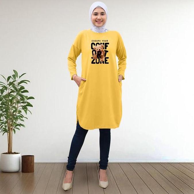 DE53 - Atasan Tunik Wanita Lengan Panjang dengan Saku Kiri dan Kanan - Remaja,  Muslim Dtf Confronzo