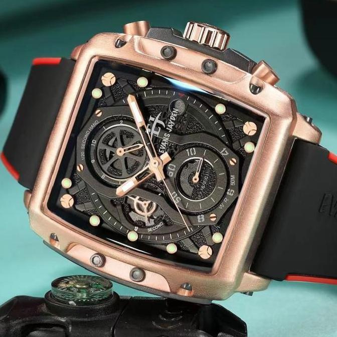 NEW Evans Jayden Jam Tangan Pria 9550 Rubber Silicon Kaca Sapphire Chronograph Water Resistant 5 ATM