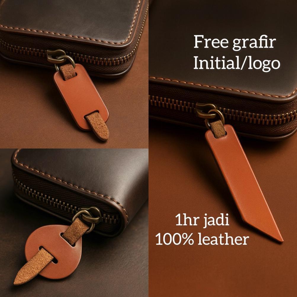 [murah] Zipper Puller Pengait Ritsleting Kulit Asli Custom Nama