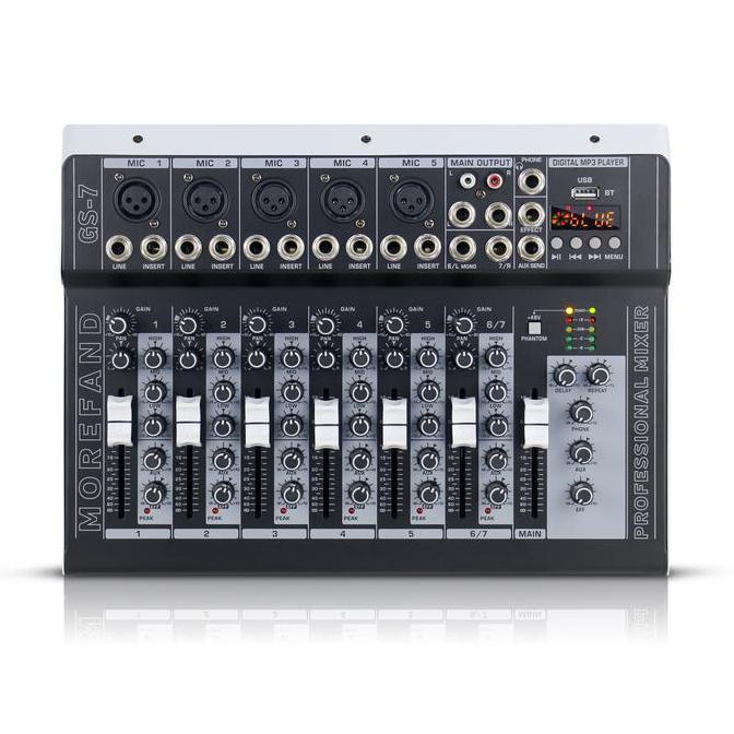 MOREFAND GS Mixer Mini Logam 4/7 Saluran 3-Band Equalizer Efek Reverb Delay Bluetooth USB PC Perekam