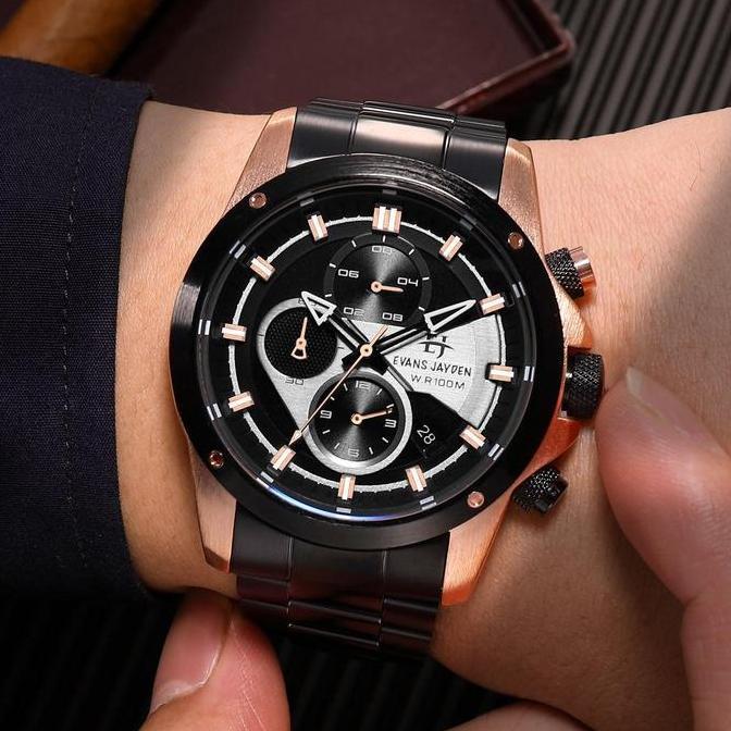 Waer- Evans Jayden Jam Tangan Pria 9589 Rantai Kaca Sapphire Chronograph Ter Resistant 10Atm