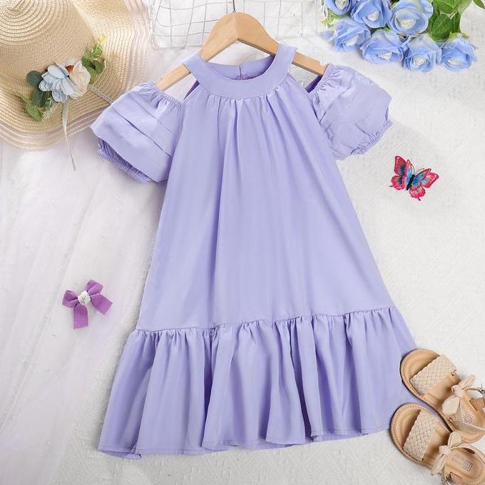 BeeChic.Kids Dress Anak Perempuan Girls Dress Summer Puff Sleeve Ruffle Midi Style Bohemian Off-The-