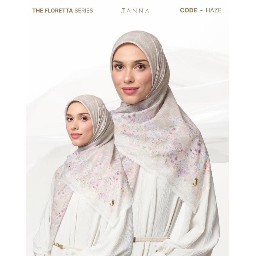 Scare- Janna The Floretta Series Printing Scarf Hijab Segi Empat Motif Meh Cantik Lembut Pin Logo La