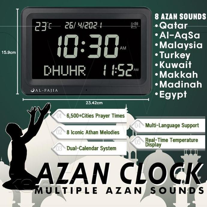 Jam Adzan Digital LCD Jam Azan 8 Pilihan Suara Adzan Jadwal Sholat Otomatis Dengan Suara Otomatis La