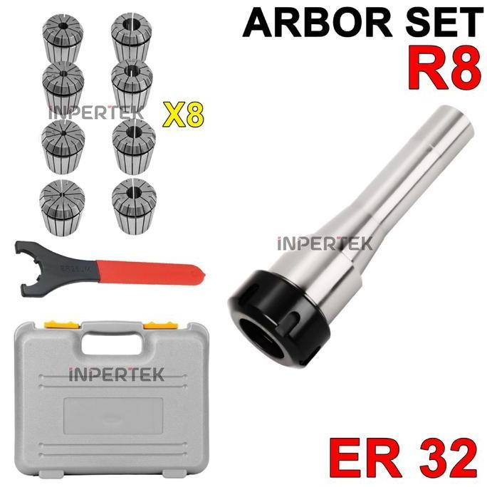 ZHAKAI Arbor Set R8 ER32 8Pcs Arbor collet ER32 R8 NUT ER32 Collet ER32