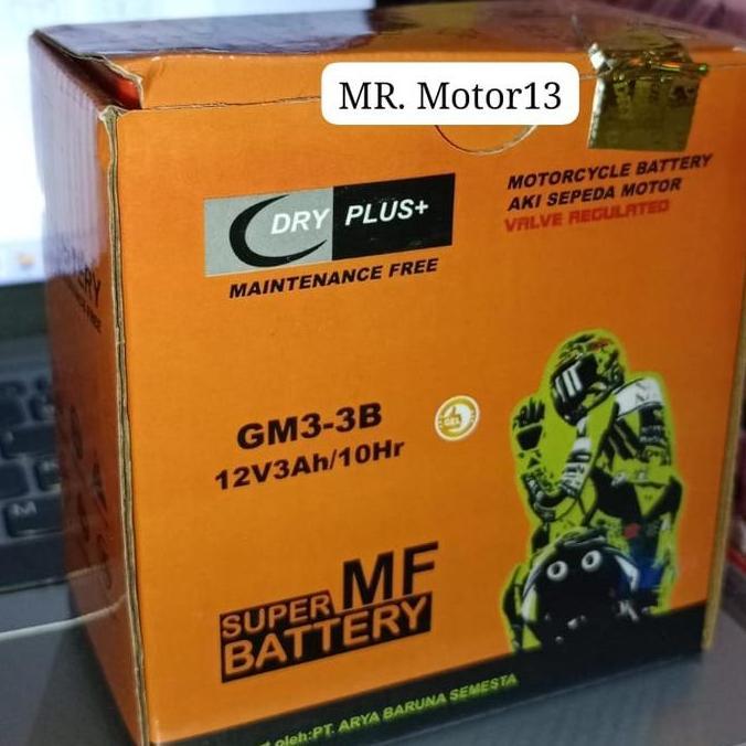 Aki Motor RX King dan Aki Ninja RR (2 Tak) Dryplus+ 12 Volt/ 3 Ah Aki Ori GM3-3B aki kering