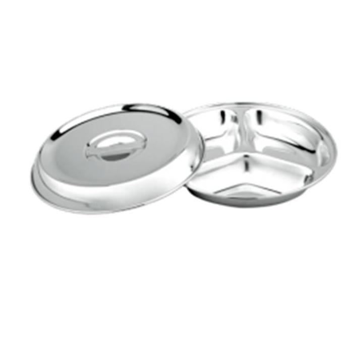 BIMA Round Lunch Tray 3 compartment + lid 1103 Stainless Steel 24 cm