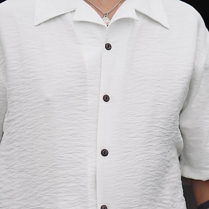 Kemeja Oversized Pria Linen Polo Premium Azura Series Shirt Baju Kemeja Pria Putih Hitam Polos