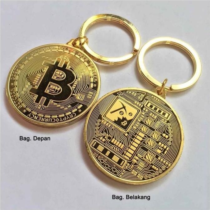 Mygift- Gantungan Kunci Kripto Bitcoin Keychain Plus Desain Replika Bitcoin Gold Plated